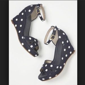 Boden Navy Polka Dot Wedges Size 38
